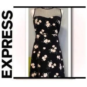 EXPRESS Black Floral Mini Dress with Mesh Neckline & Back/Size 8